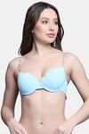 PrettyCat Lightly Padded UnderWired Sexy Plunge Bra With Pearls Strap - Light Blue — thumbnail 1
